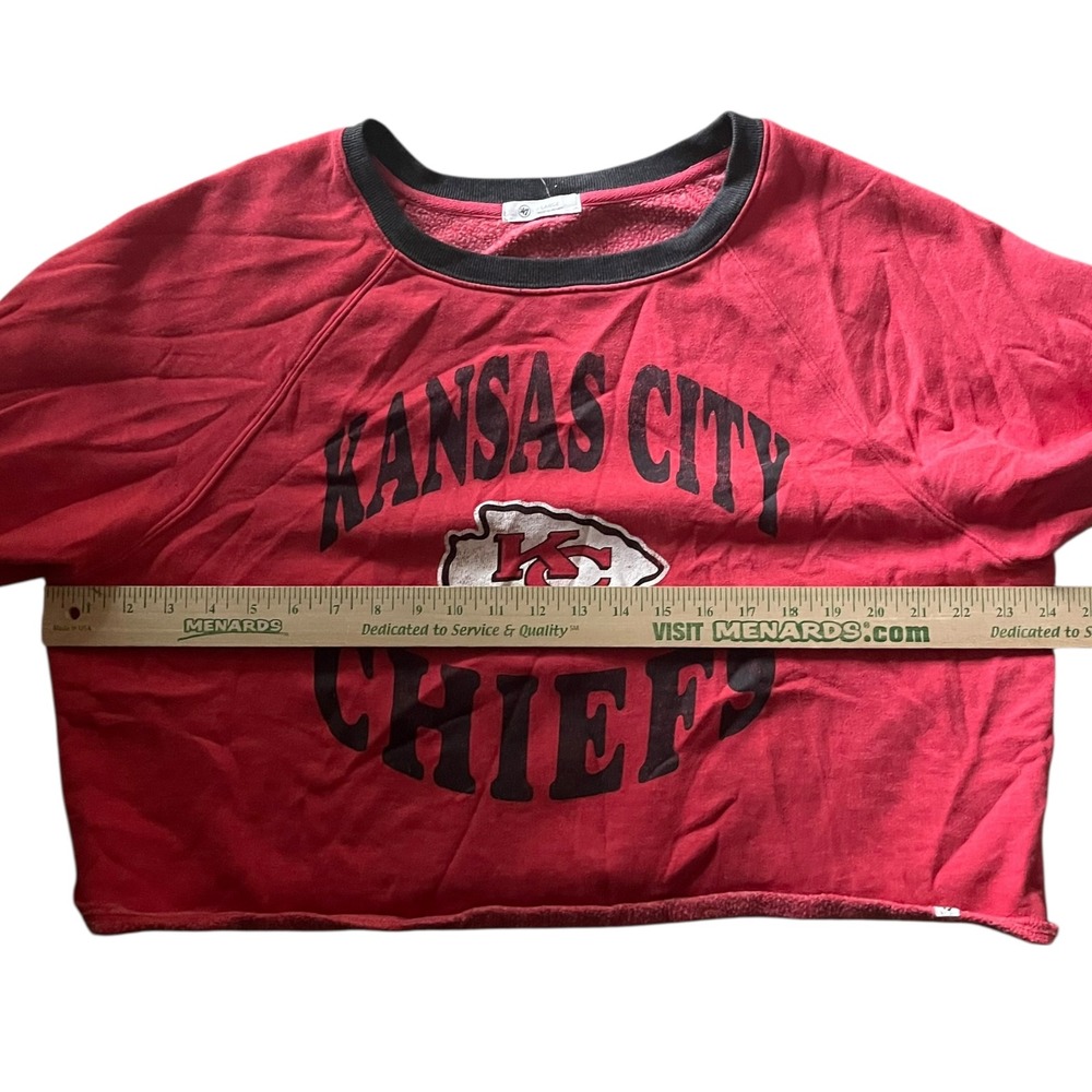 Kansas City Chiefs 47 Brand Cropped Sweatshirt Red Black Sporty Womens L - Picture 8 of 8